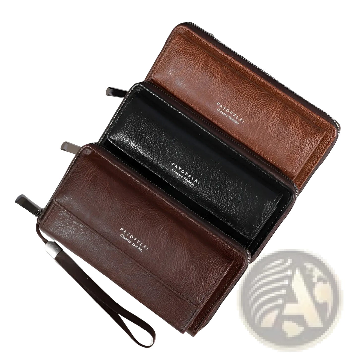 Men's Pu Leather Long Wallet with Wrist Strap
