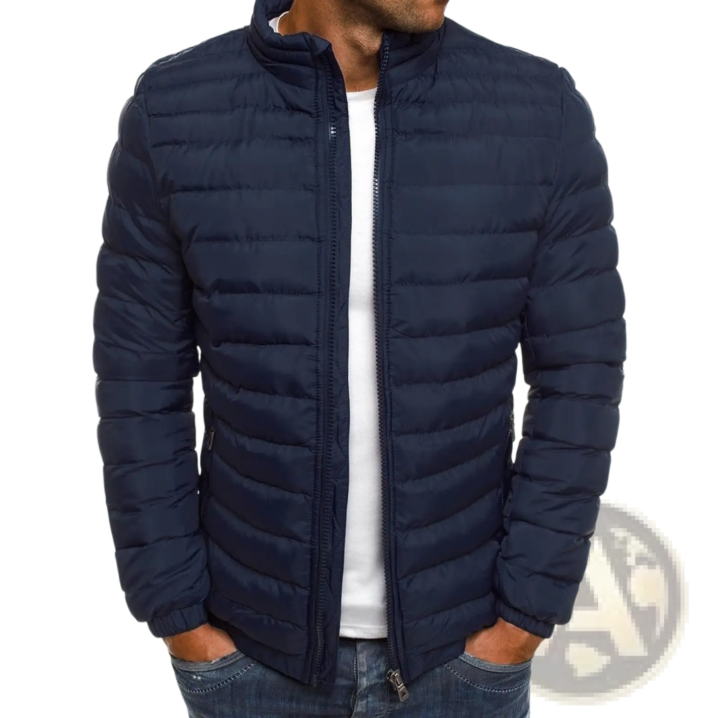 Men's Quilted Puffer Jacket with Stand Collar
