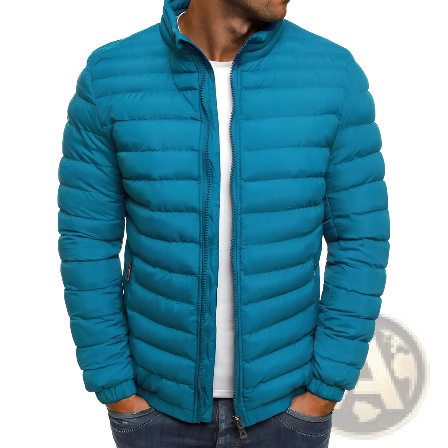 Men's Quilted Puffer Jacket with Stand Collar
