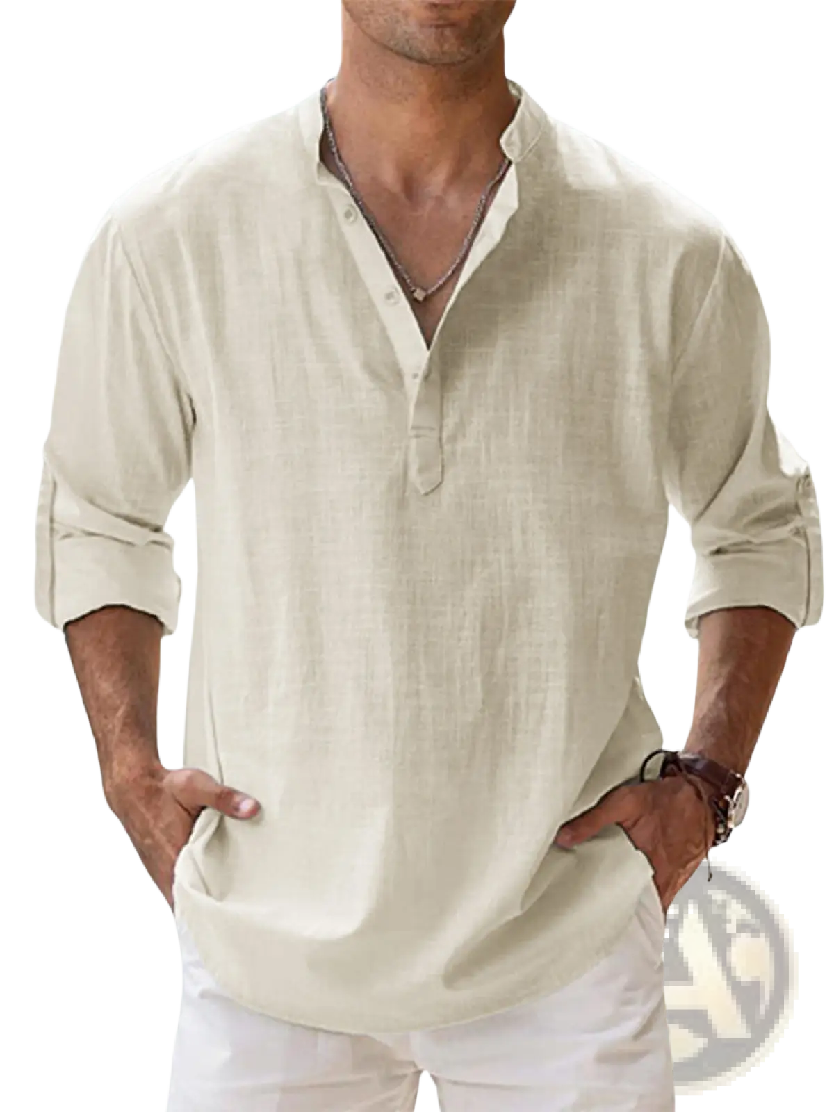 Men's Relaxed Fit Cotton Linen Long Sleeve Shirt