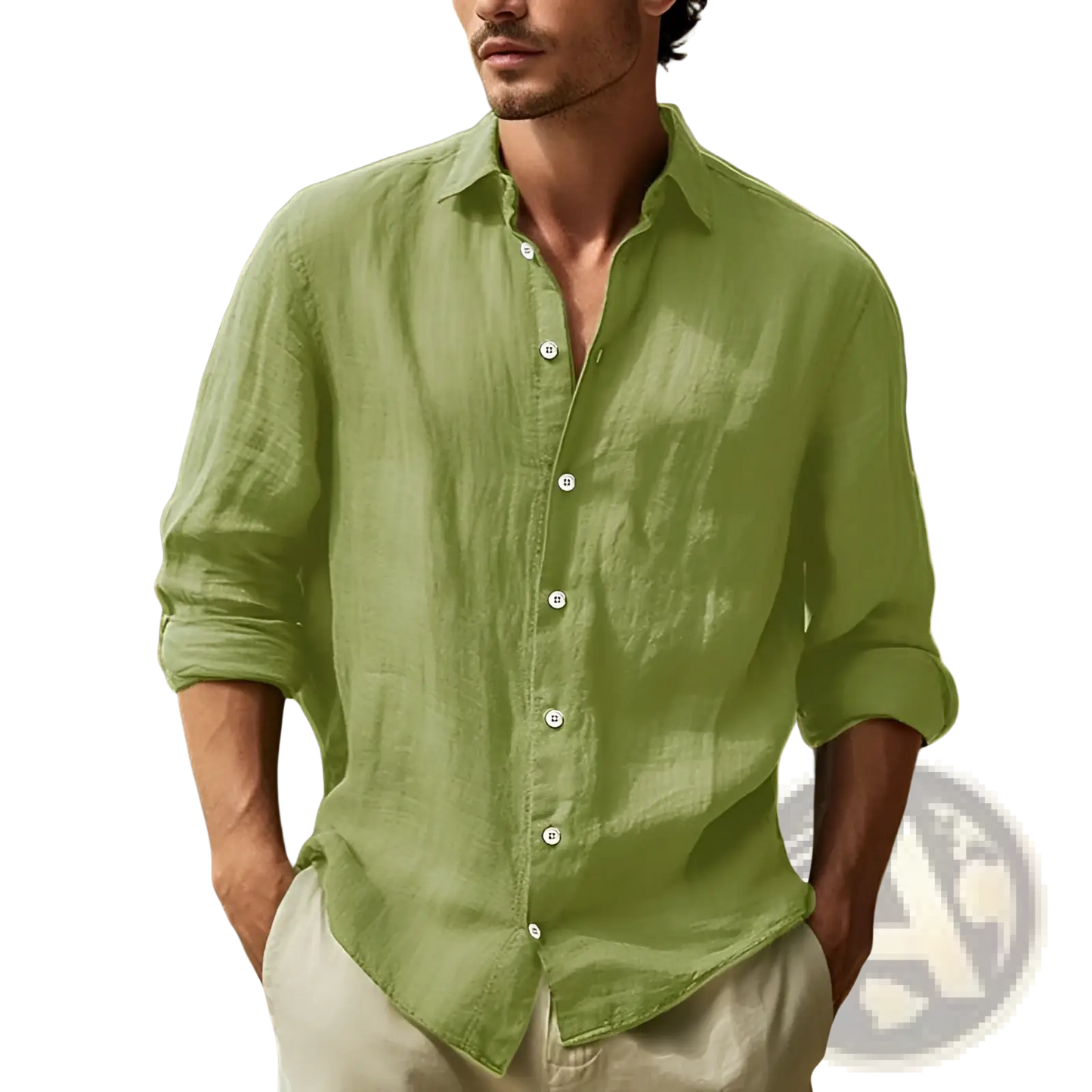 Men's Relaxed Fit Cotton Linen Long Sleeve Shirt