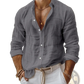 Men's Relaxed Fit Cotton Linen Long Sleeve Shirt