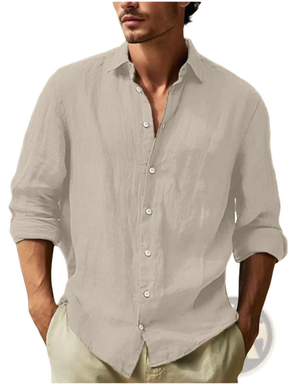 Men's Relaxed Fit Cotton Linen Long Sleeve Shirt