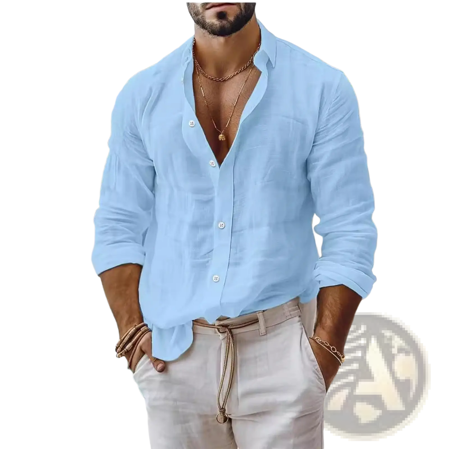 Men's Relaxed Fit Cotton Linen Long Sleeve Shirt