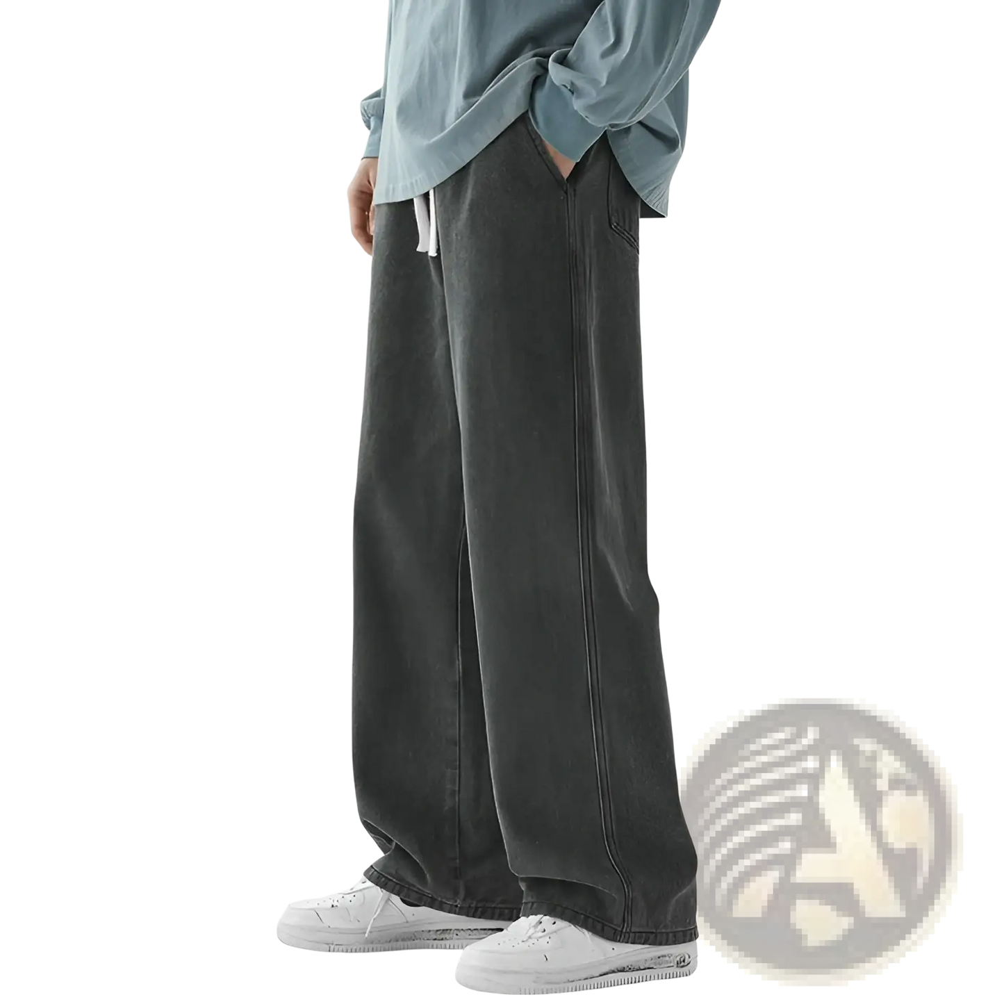 Men's Relaxed Fit Drawstring Wide Leg Denim Jeans