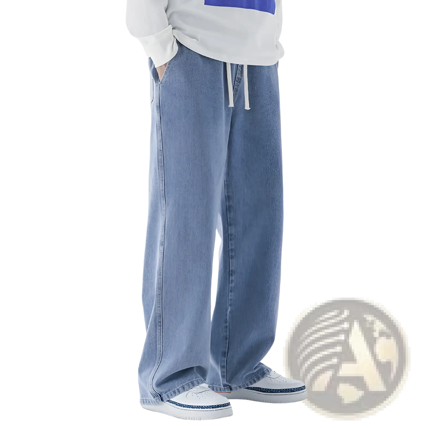 Men's Relaxed Fit Drawstring Wide Leg Denim Jeans