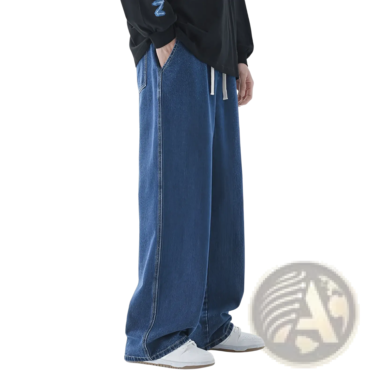 Men's Relaxed Fit Drawstring Wide Leg Denim Jeans