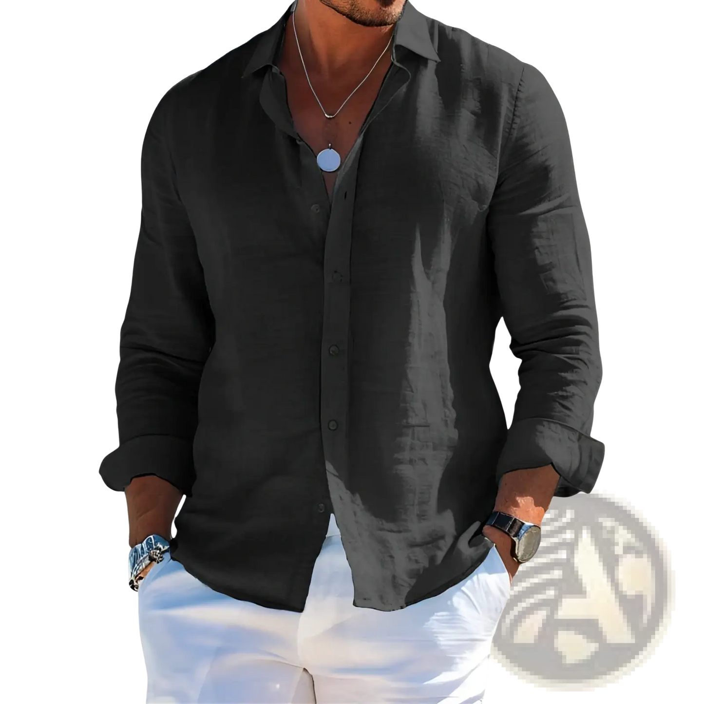 Men's Relaxed Fit Linen Button Down Shirt