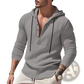 Men's Relaxed Linen Henley Hoodie with Gold Buttons
