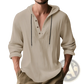 Men's Relaxed Linen Henley Hoodie with Gold Buttons