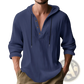 Men's Relaxed Linen Henley Hoodie with Gold Buttons