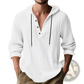 Men's Relaxed Linen Henley Hoodie with Gold Buttons