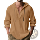 Men's Relaxed Linen Henley Hoodie with Gold Buttons