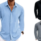 Men's Retro Cotton Linen Blend Long Sleeve Button Up Shirt