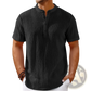 Men's Retro Textured Cotton Linen Henley Shirt
