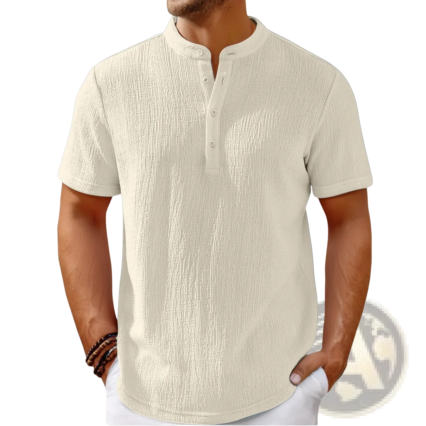Men's Retro Textured Cotton Linen Henley Shirt