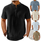 Men's Retro Textured Cotton Linen Henley Shirt