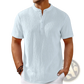 Men's Retro Textured Cotton Linen Henley Shirt