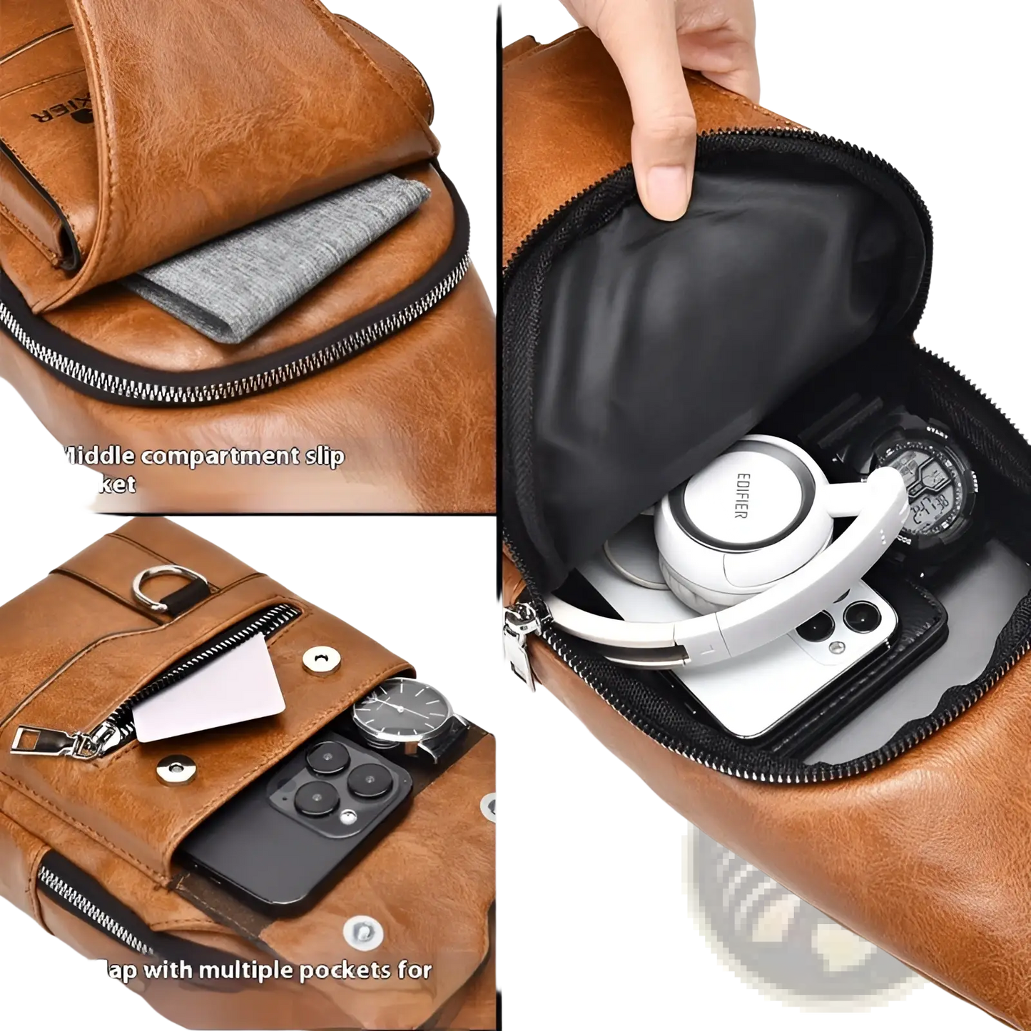 Men's Retro Waterproof Faux Leather Crossbody Chest Bag