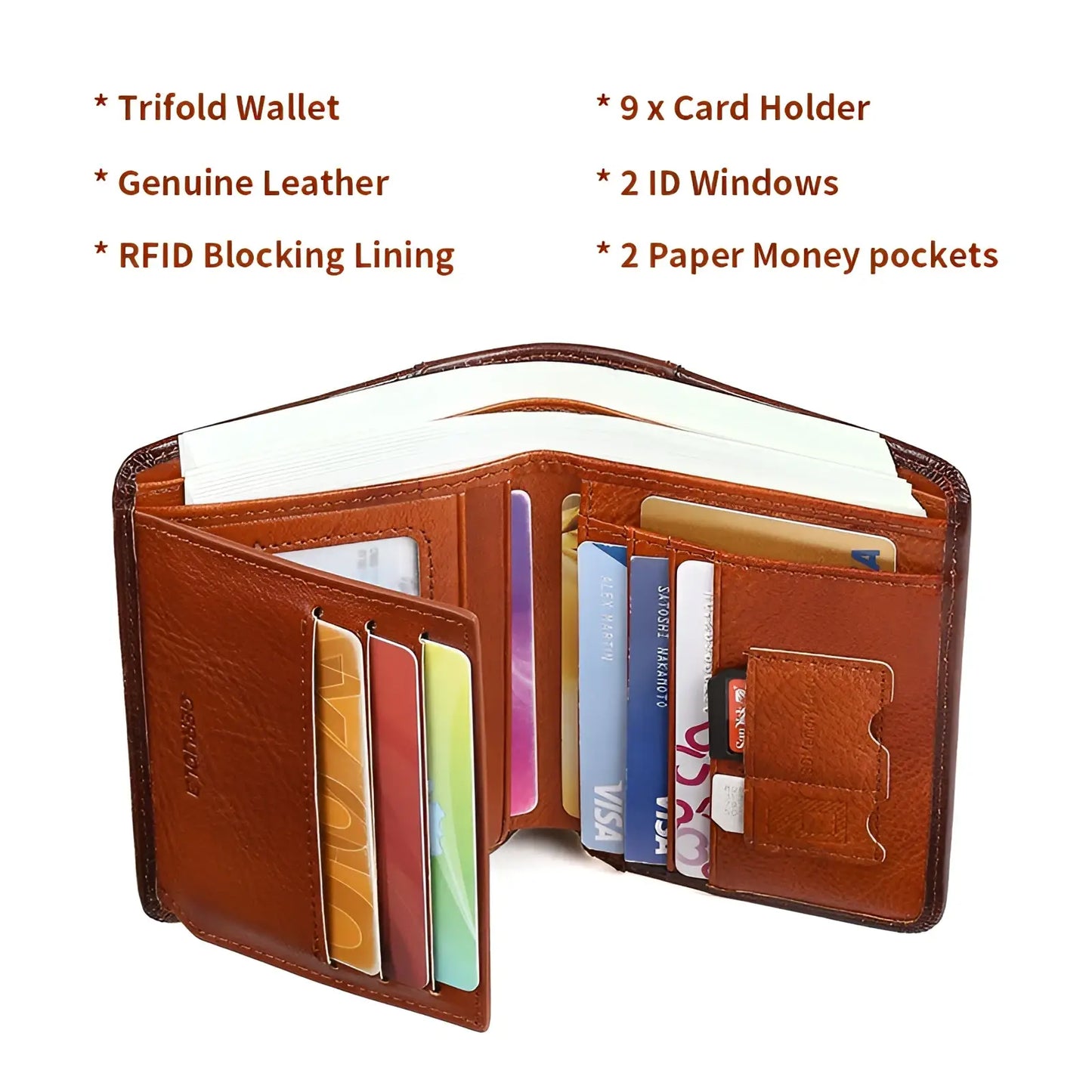 Men's Rfid Leather Wallet with Zip Coin Pocket