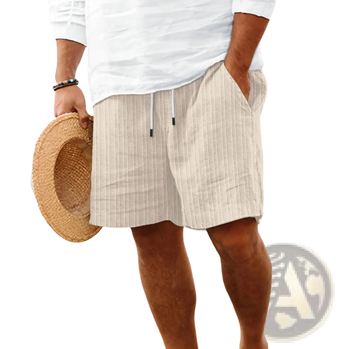 Men's Ribbed Bamboo Linen Summer Drawstring Shorts