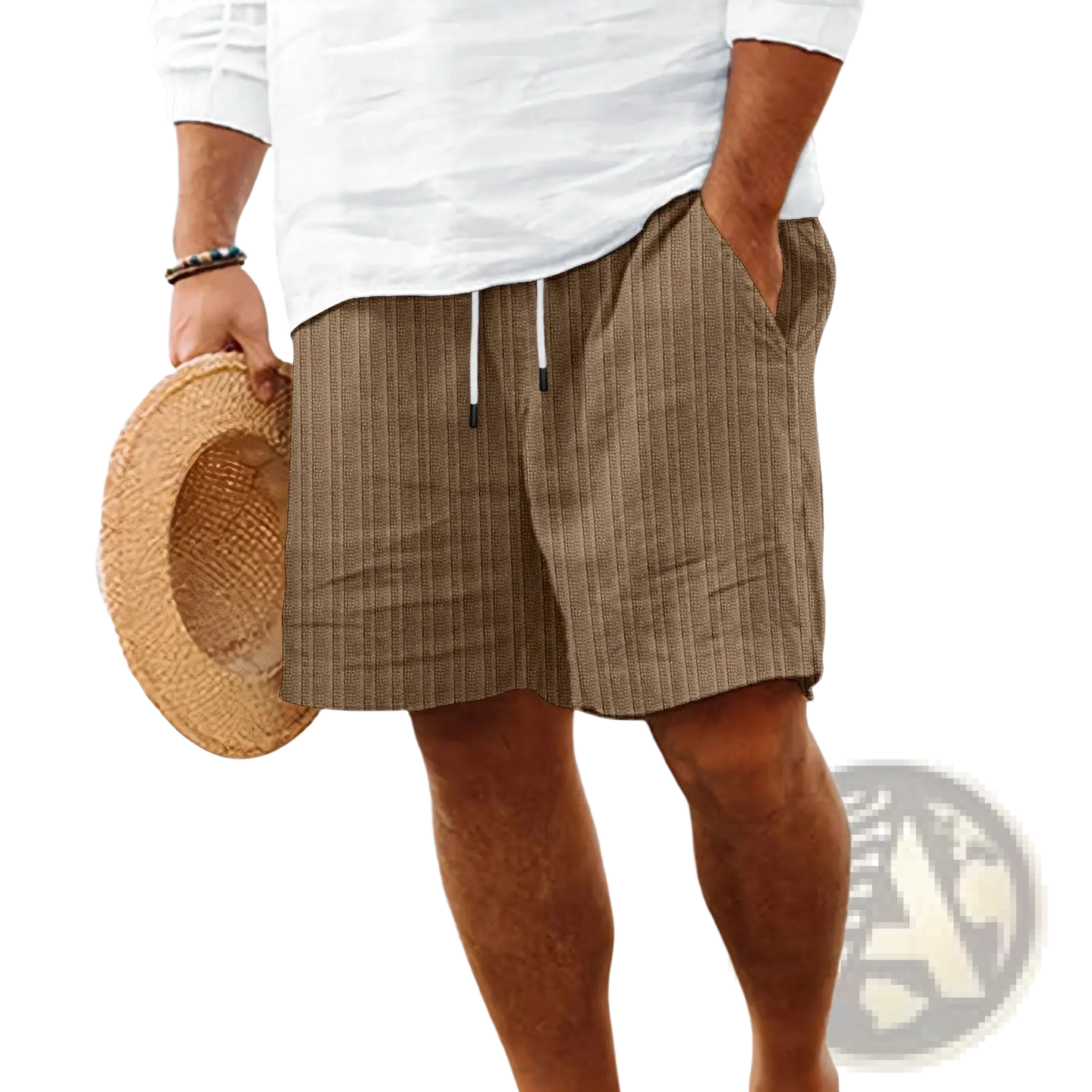 Men's Ribbed Bamboo Linen Summer Drawstring Shorts