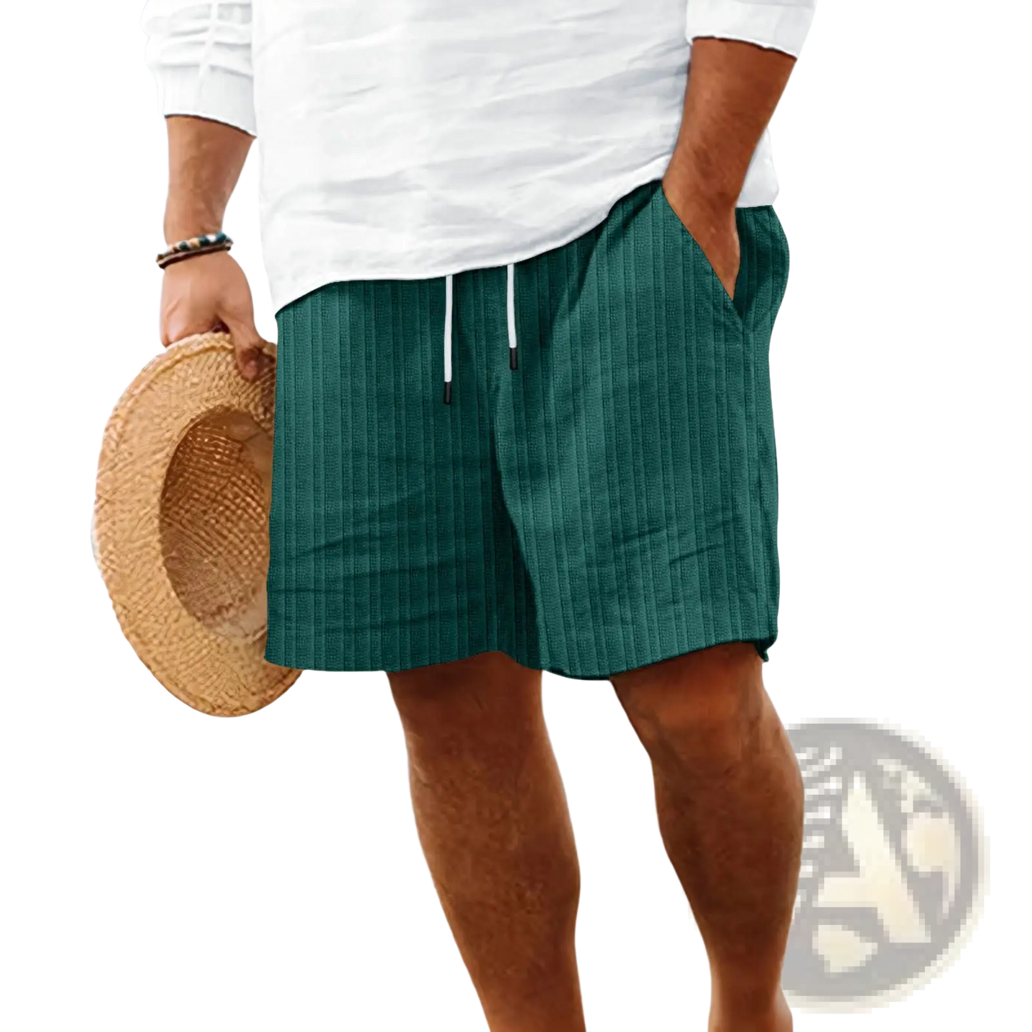 Men's Ribbed Bamboo Linen Summer Drawstring Shorts