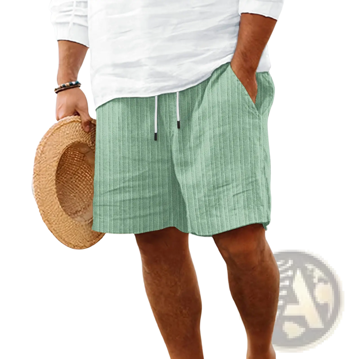Men's Ribbed Bamboo Linen Summer Drawstring Shorts