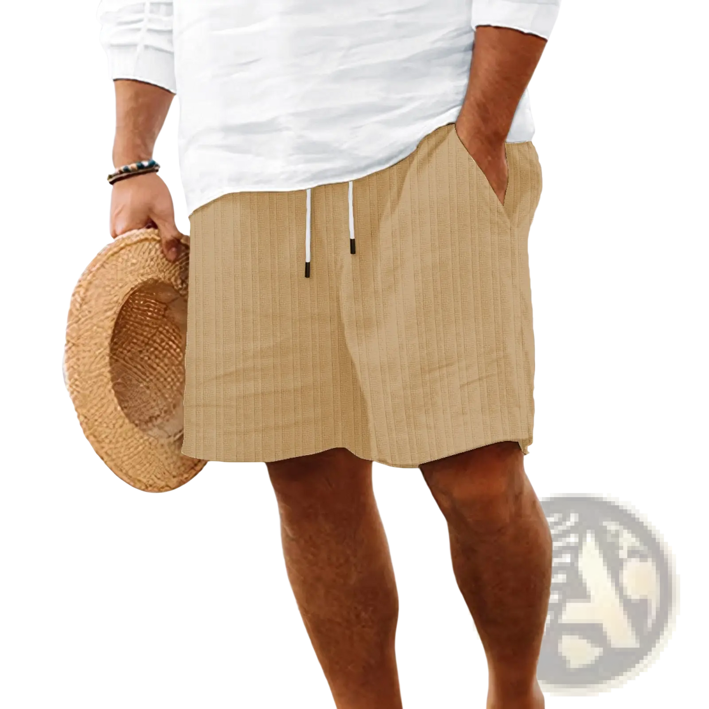 Men's Ribbed Bamboo Linen Summer Drawstring Shorts