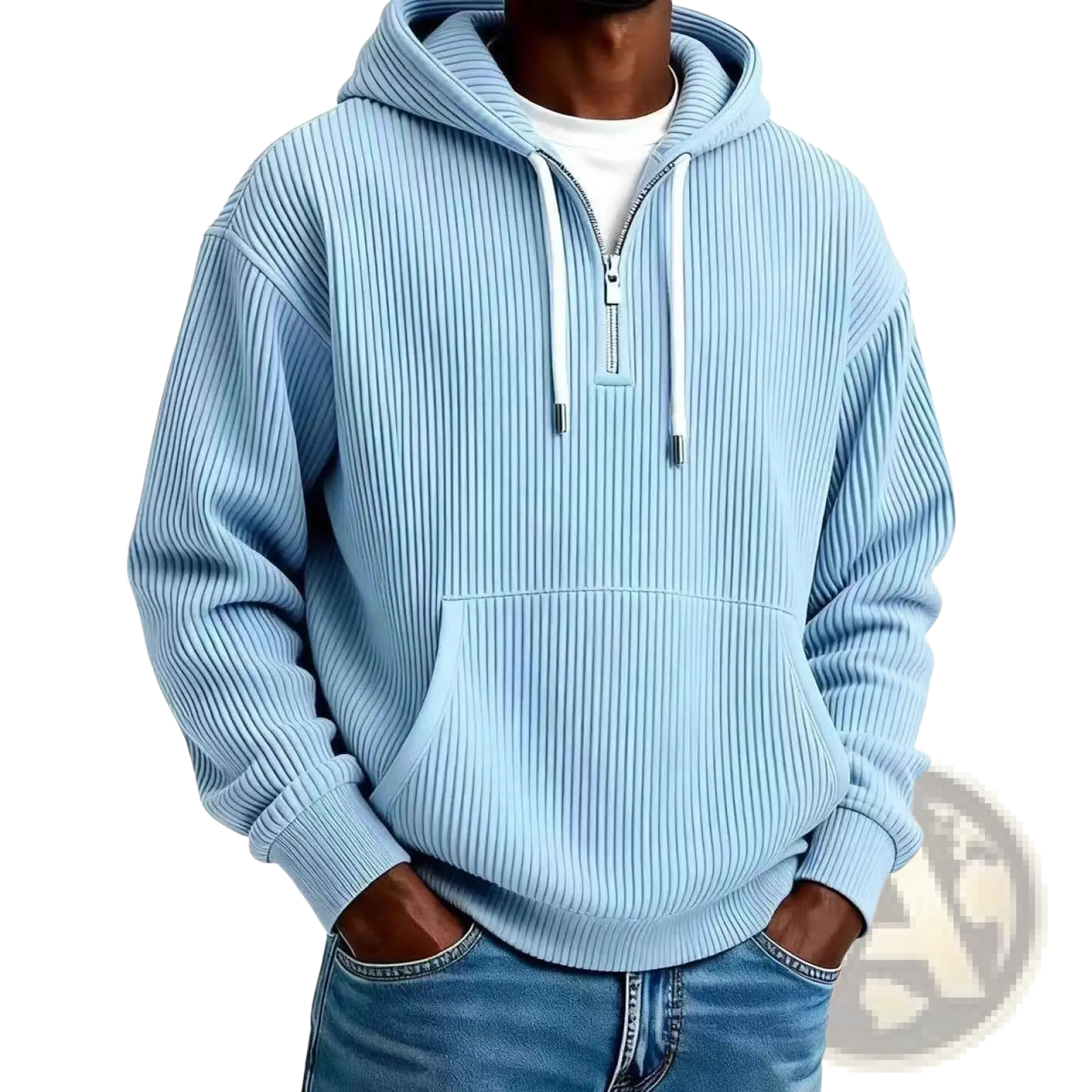 Men's Ribbed Corduroy Half Zip Pullover Hoodie