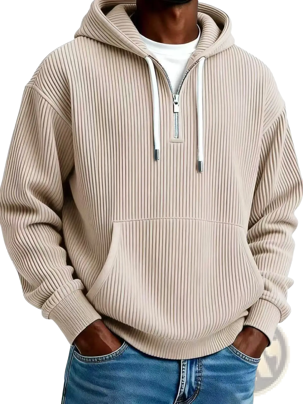 Men's Ribbed Corduroy Half Zip Pullover Hoodie