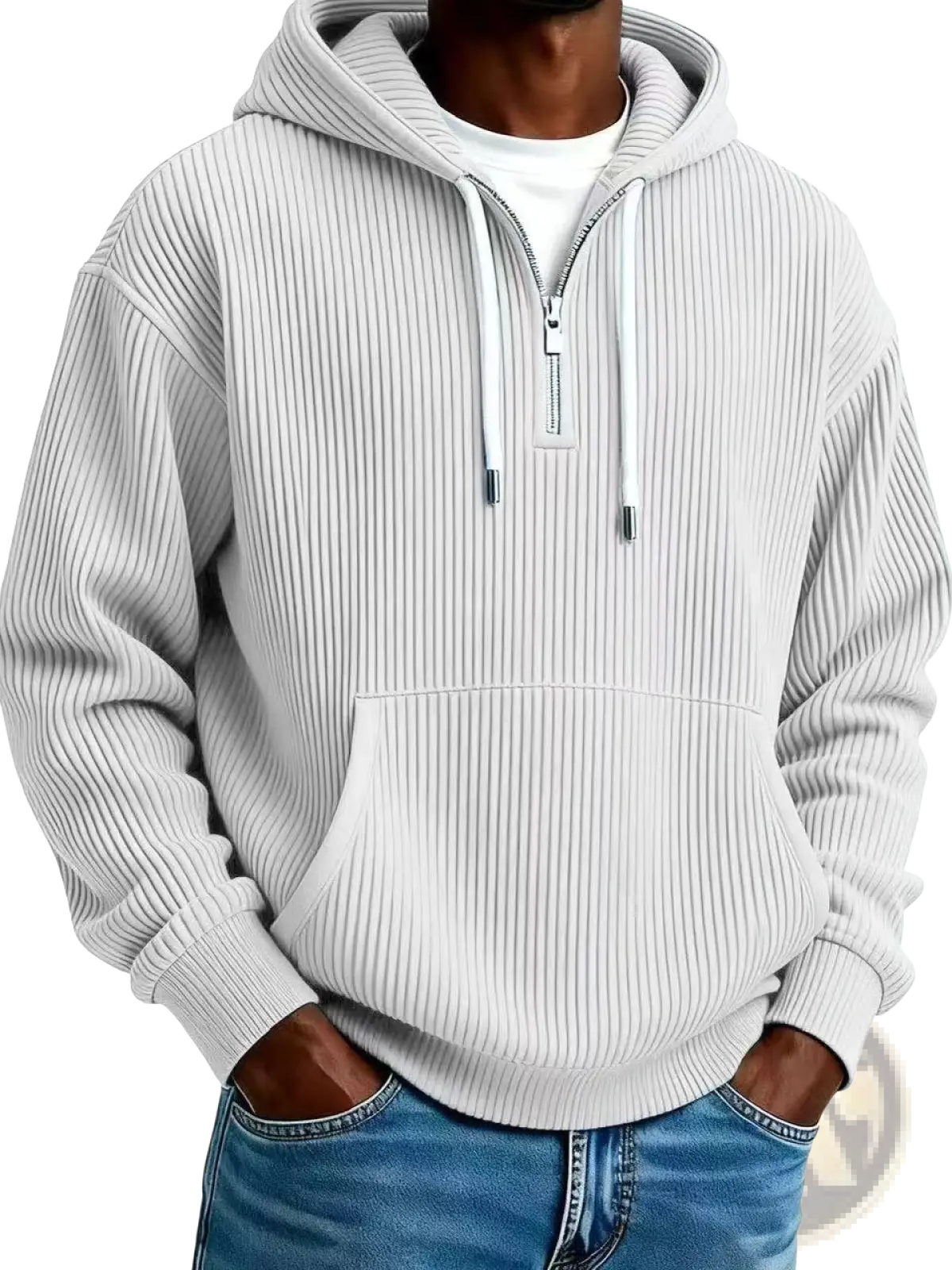 Men's Ribbed Corduroy Half Zip Pullover Hoodie