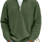 Men's Ribbed Knit Half Zip Corduroy Polo Sweatshirt