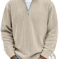 Men's Ribbed Knit Half Zip Corduroy Polo Sweatshirt