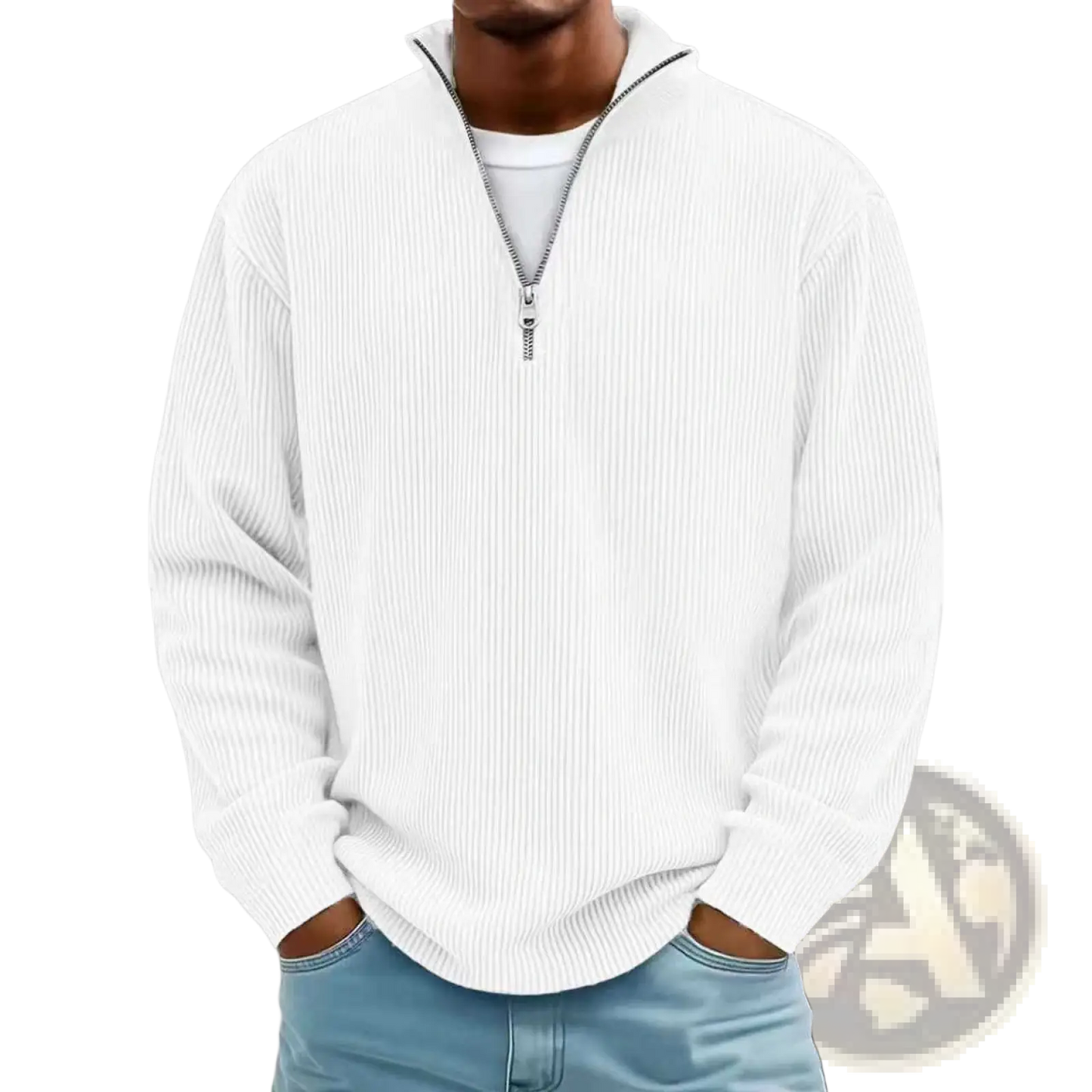 Men's Ribbed Knit Half Zip Corduroy Polo Sweatshirt