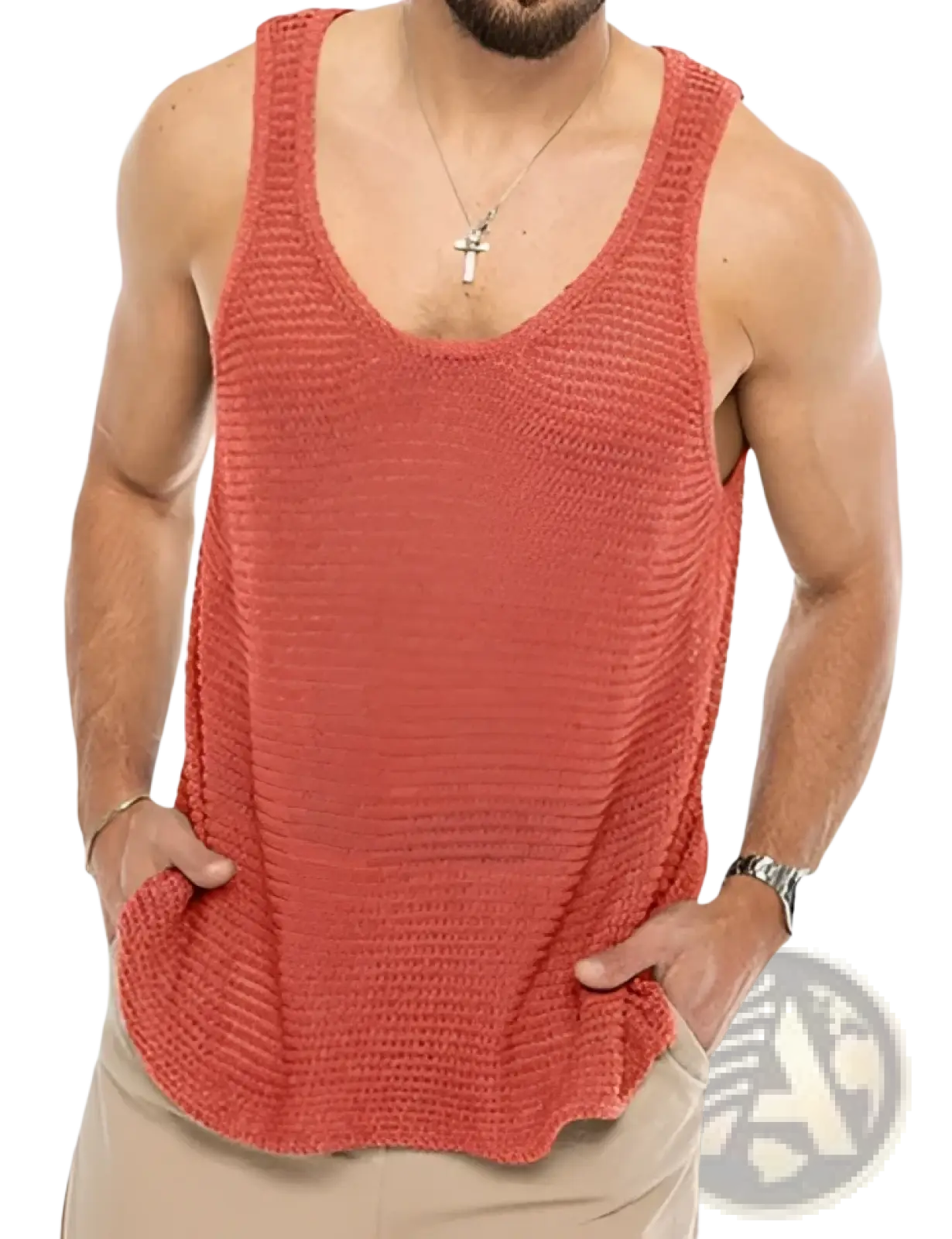 Men's Ribbed Knit Scoop Neck Sleeveless Vest