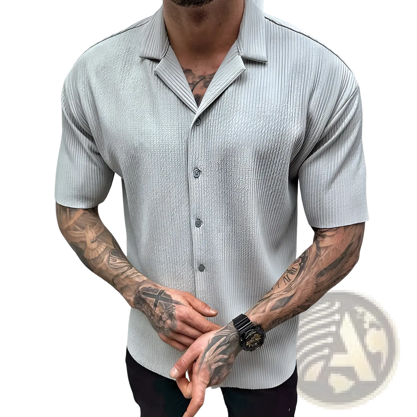 Men's Ribbed Knit Short Sleeve Button Up Shirt