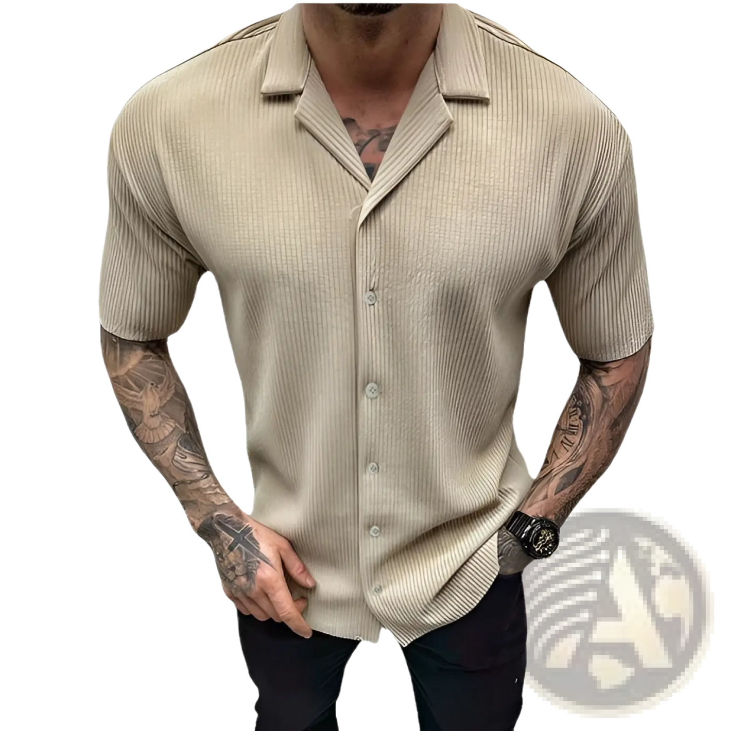 Men's Ribbed Knit Short Sleeve Button Up Shirt