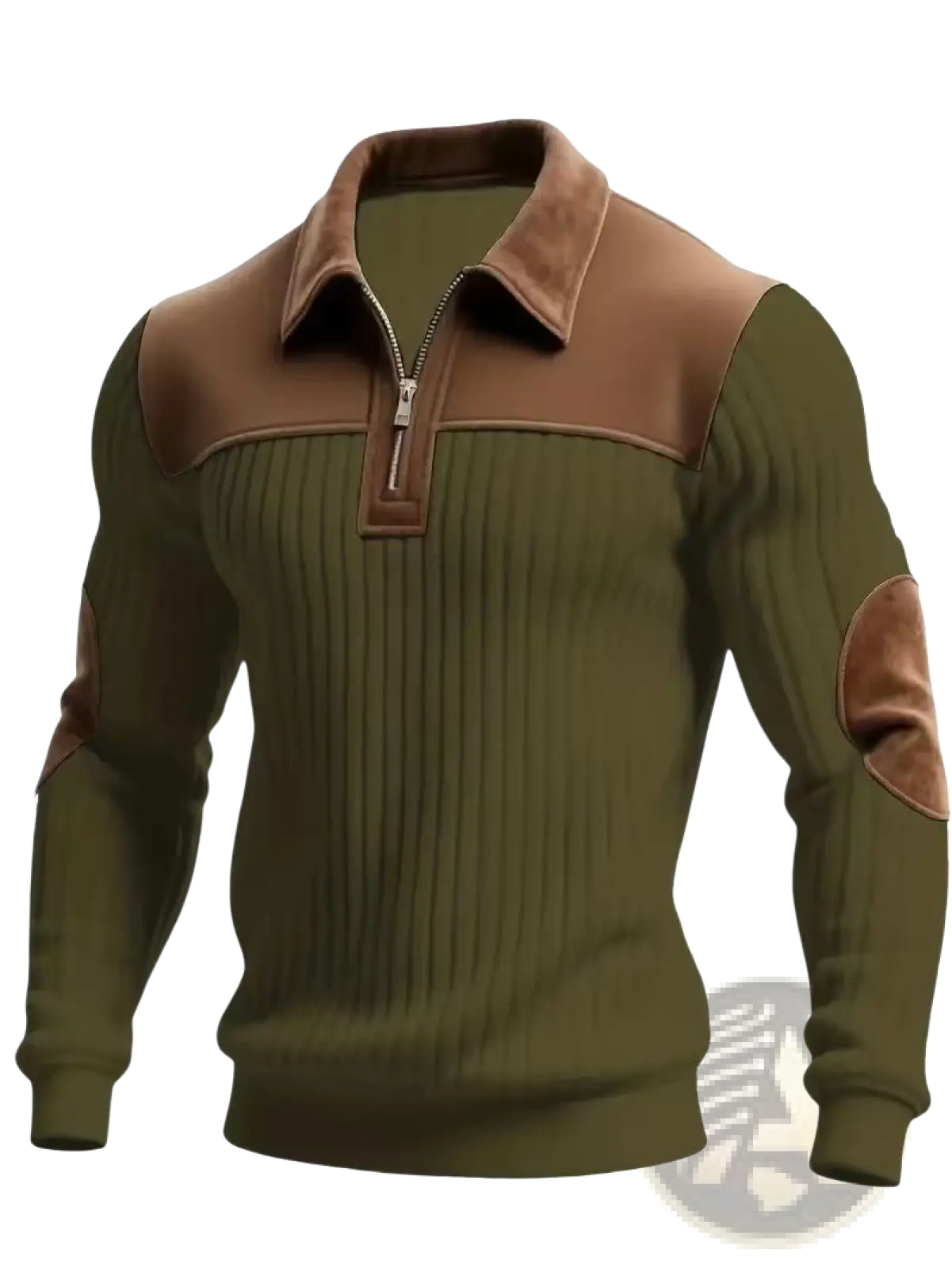 Men's Ribbed Patchwork Half Zip Knit Sweater