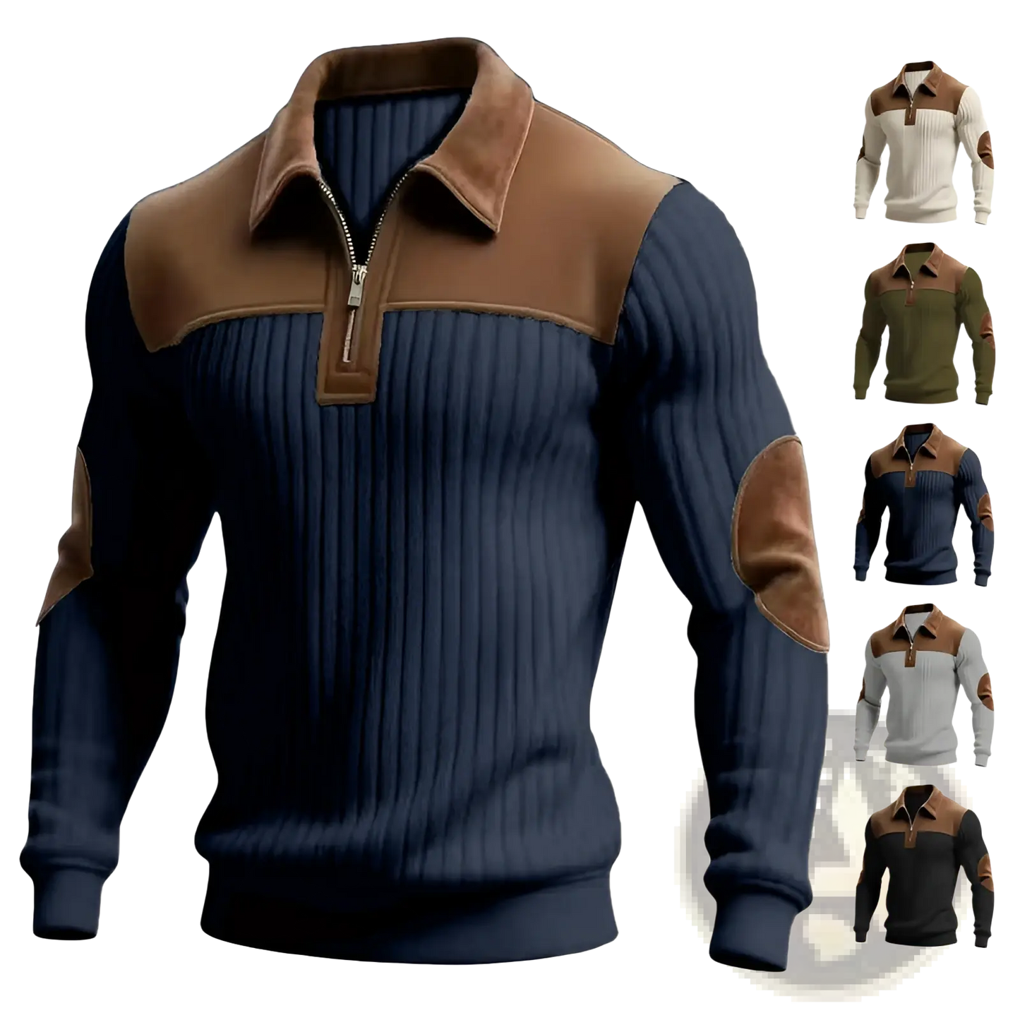 Men's Ribbed Patchwork Half Zip Knit Sweater