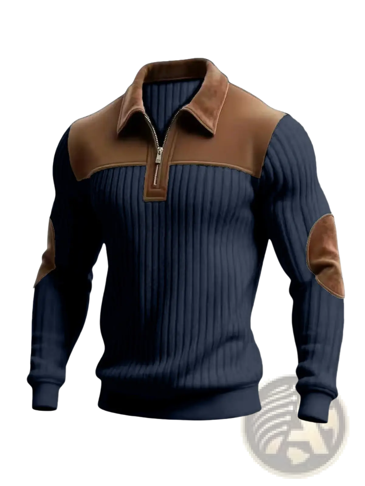 Men's Ribbed Patchwork Half Zip Knit Sweater