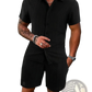 Men's Ribbed Short Sleeve Shirt and Shorts Beach Set