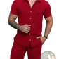 Men's Ribbed Short Sleeve Shirt and Shorts Beach Set