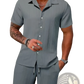 Men's Ribbed Short Sleeve Shirt and Shorts Beach Set