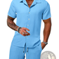 Men's Ribbed Short Sleeve Shirt and Shorts Beach Set