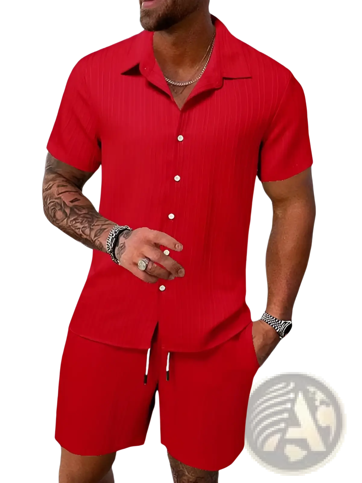 Men's Ribbed Short Sleeve Shirt and Shorts Beach Set