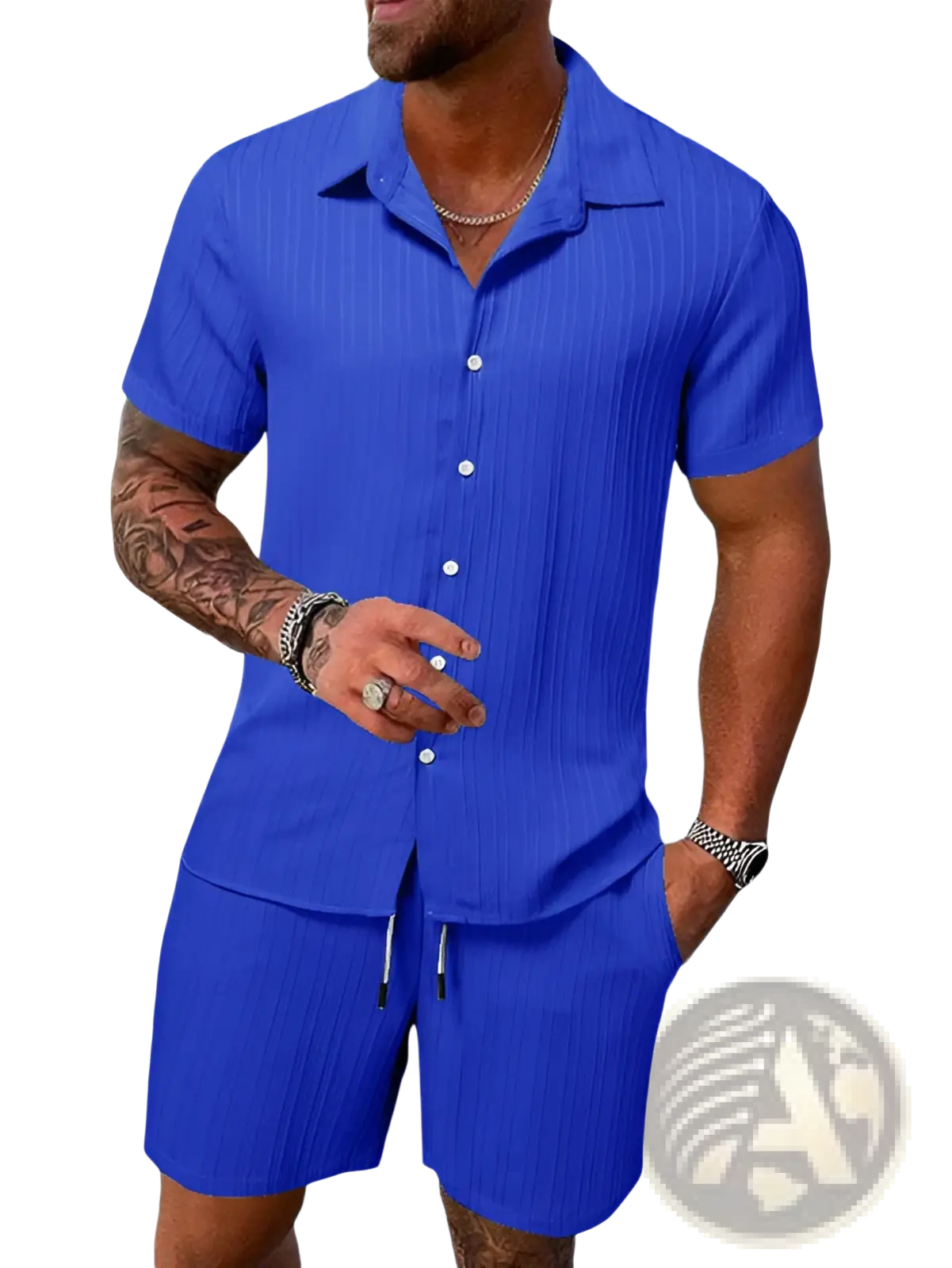 Men's Ribbed Short Sleeve Shirt and Shorts Beach Set