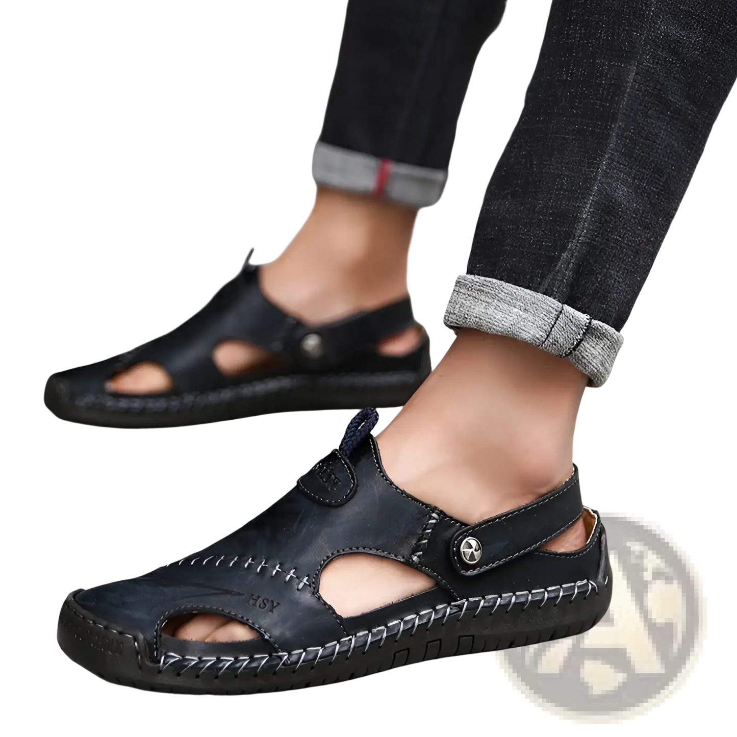 Men's Roman Leather Sandals with Rubber Sole