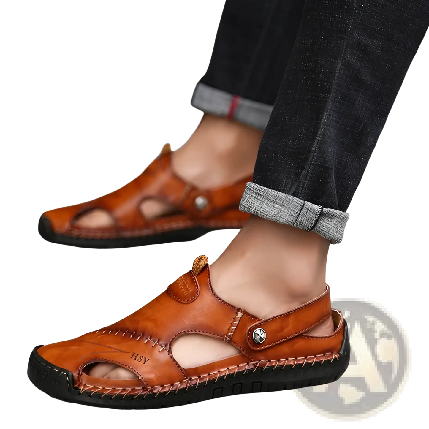 Men's Roman Leather Sandals with Rubber Sole
