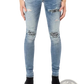 Men's Slim Fit Bandana Patch Light Wash Distressed Jeans